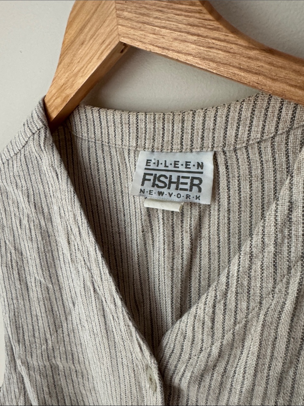 Eileen Fisher | Vintage Button Down Vest with Patch Pockets and Vertical Stripes - Picture 2 of 5